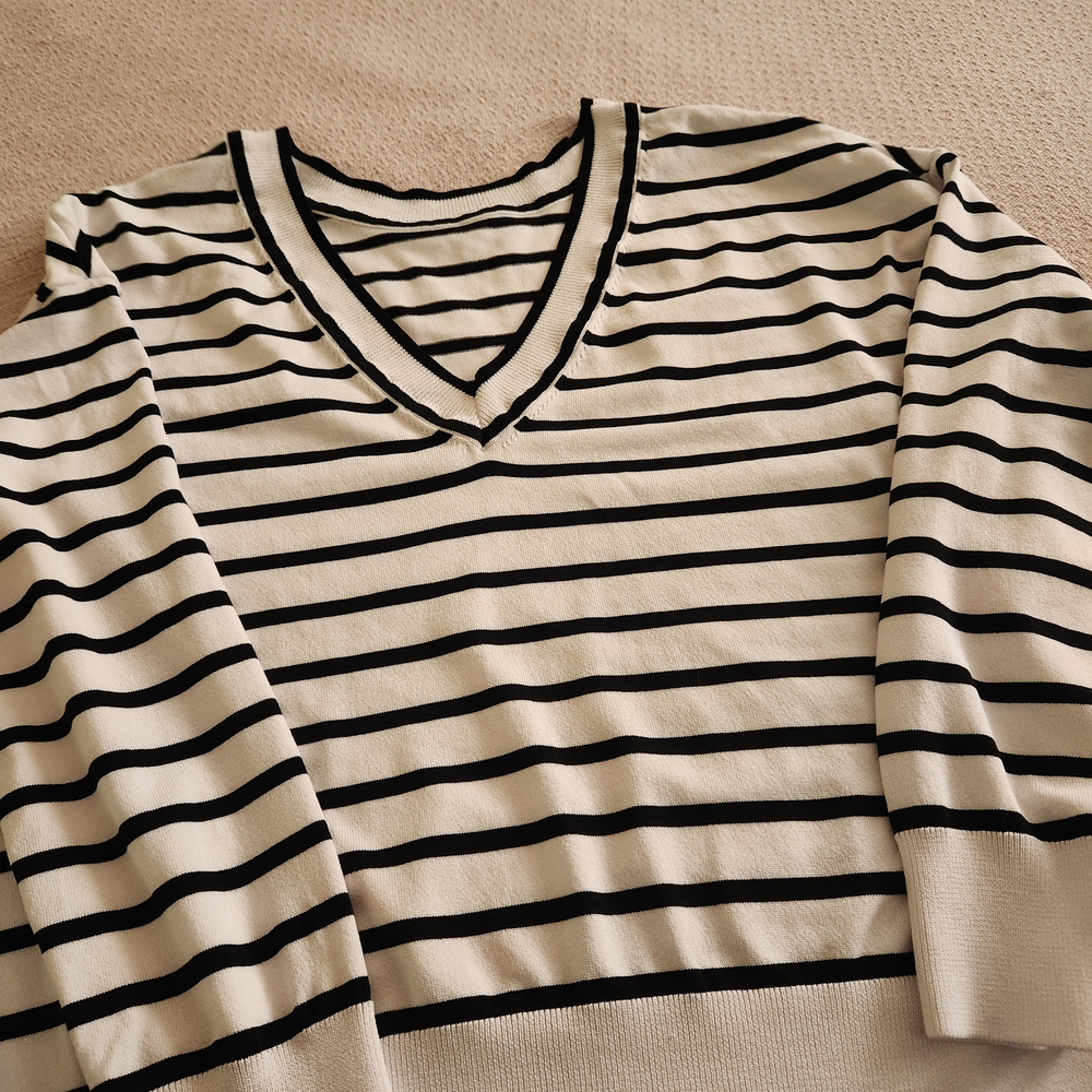 Express Black and White Striped Blouse